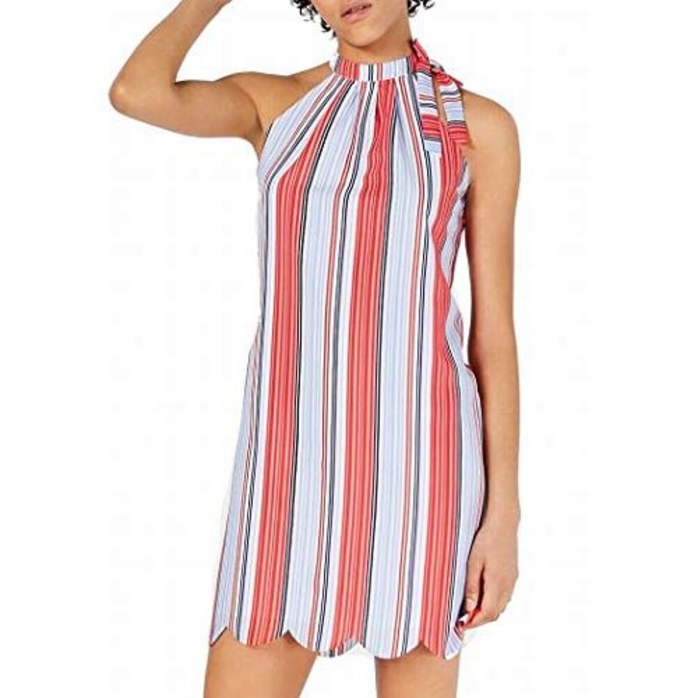 Maison Jules Striped Tie-Neck Dress
